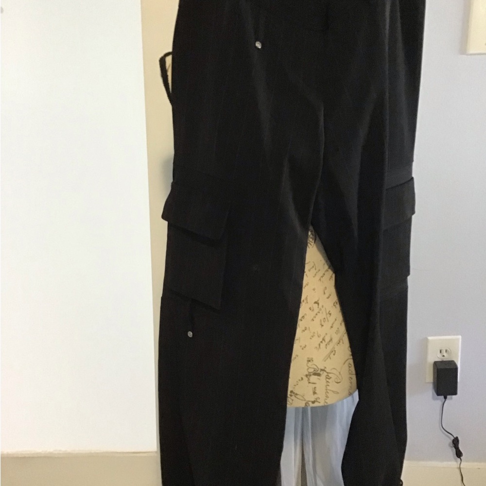BCBG -Women's Black Cargo Pants Red Pinstripes | Adjustable Ankle |